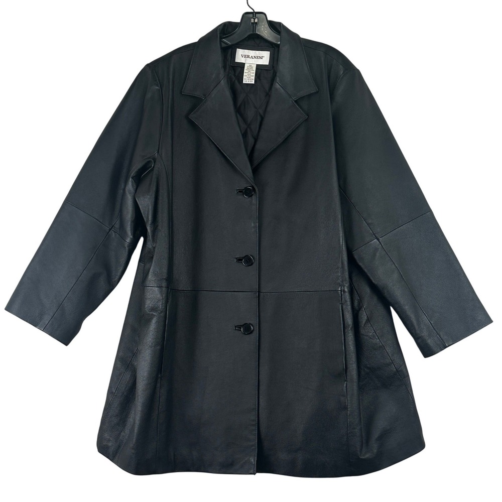Veranesi Genuine Leather Trench Coat Womens 24W Black Matrix Minimalist Classic